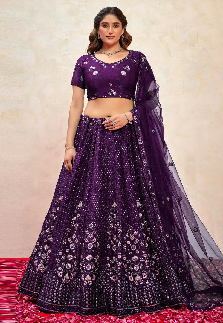 Purple Silk Lehenga Choli