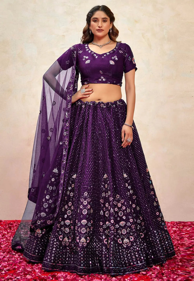 Purple Silk Lehenga Choli