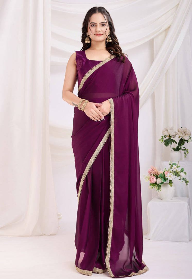 Purple Silk Lehenga Saree