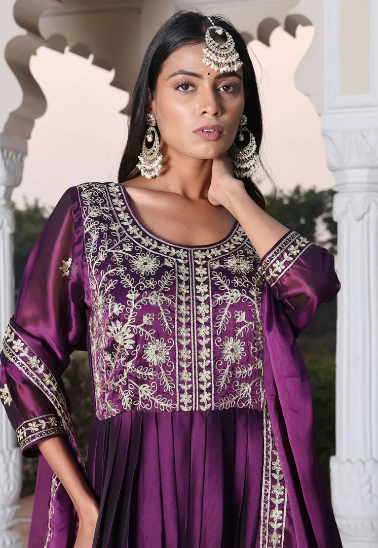 Purple Silk Long Anarkali Suit