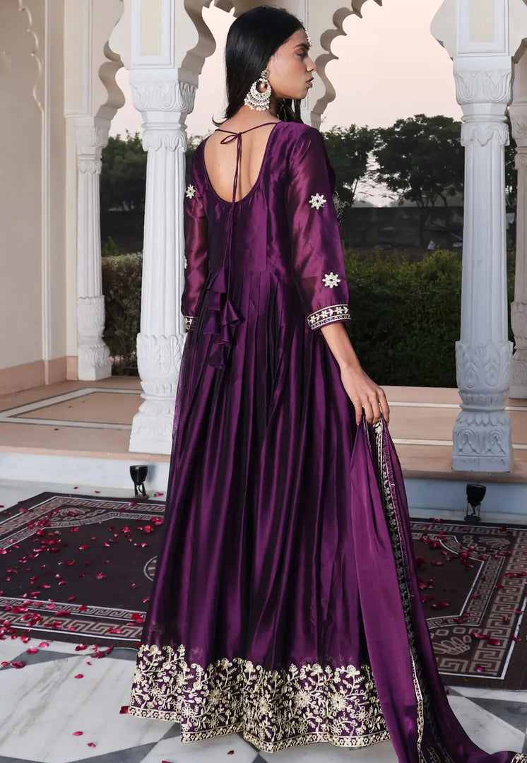 Purple Silk Long Anarkali Suit