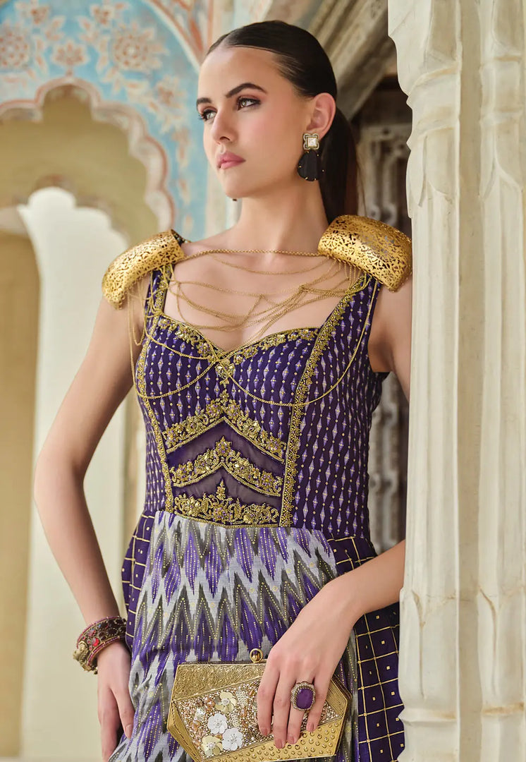 Purple Silk Long Anarkali Suit