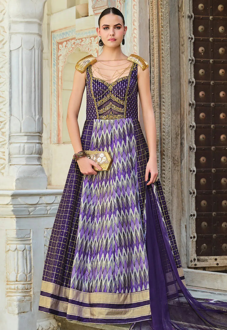 Purple Silk Long Anarkali Suit