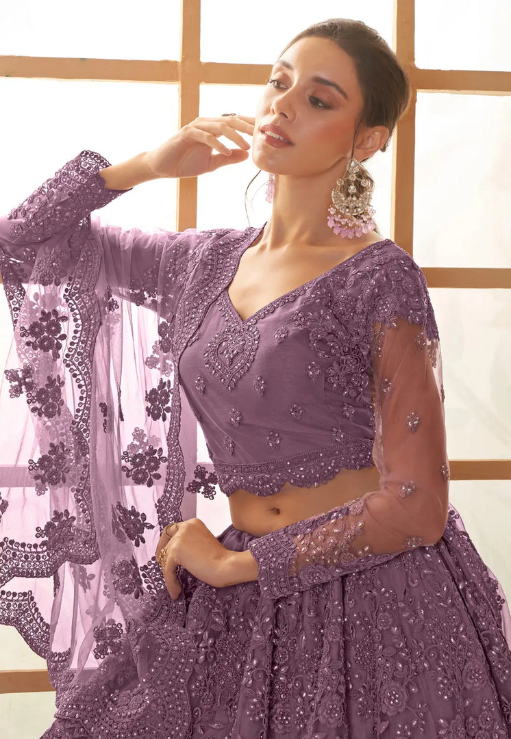 Purple Silk Net Lehenga Choli