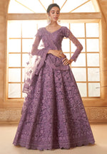 Load image into Gallery viewer, Purple Silk Net Lehenga Choli
