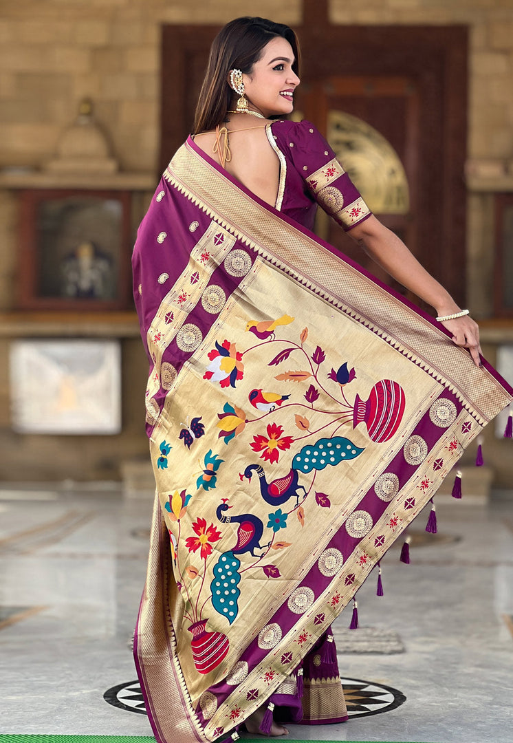 Purple Silk Paithani Saree