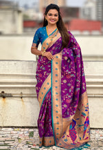 Load image into Gallery viewer, Purple Silk Paithani Saree

