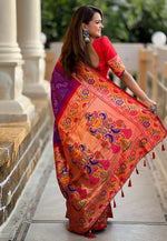 Load image into Gallery viewer, Purple Silk Paithani Saree
