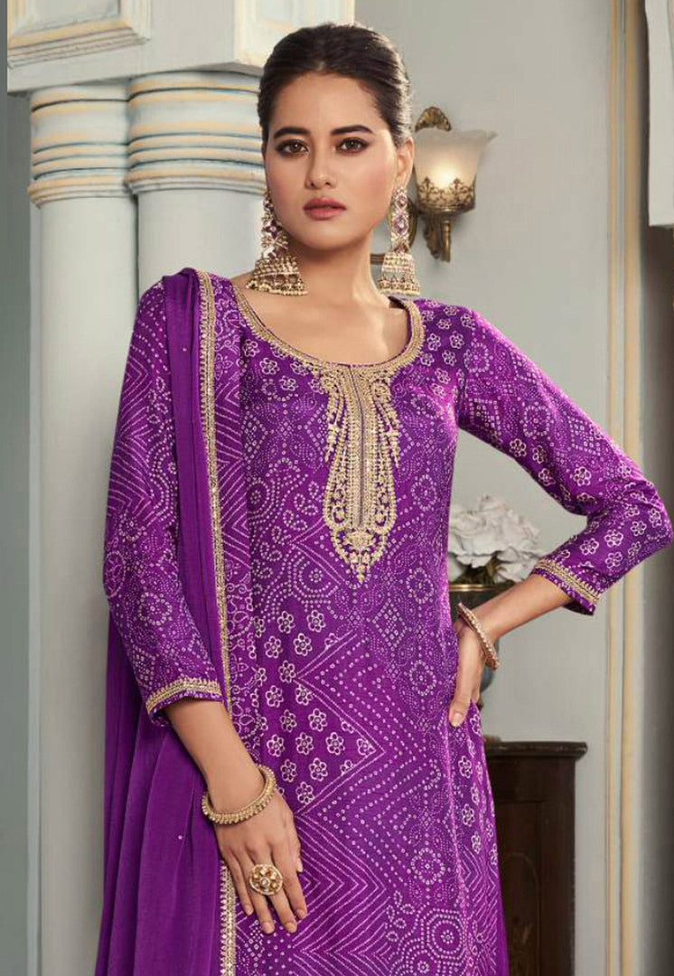 Purple Silk Pakistani Suit