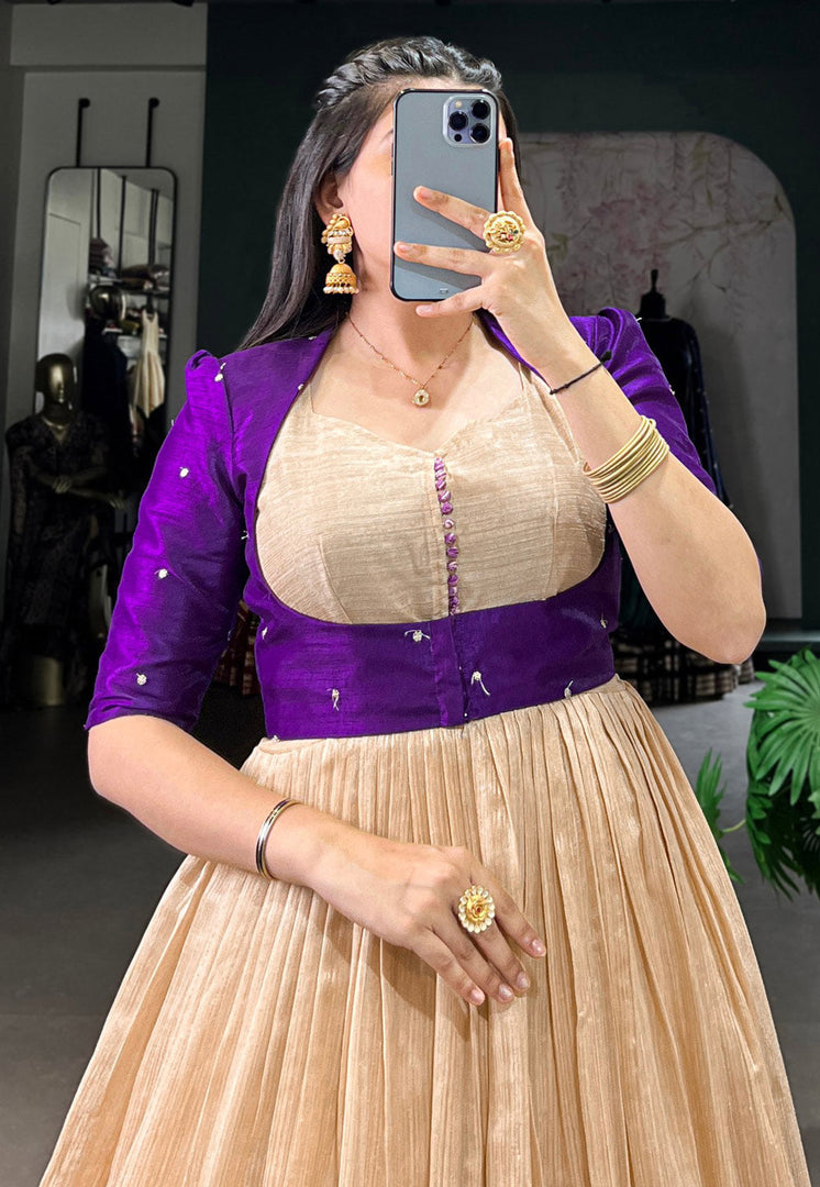 Purple Silk Printed Gown