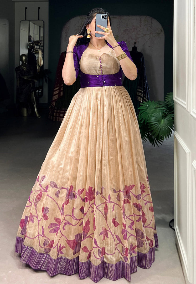 Purple Silk Printed Gown