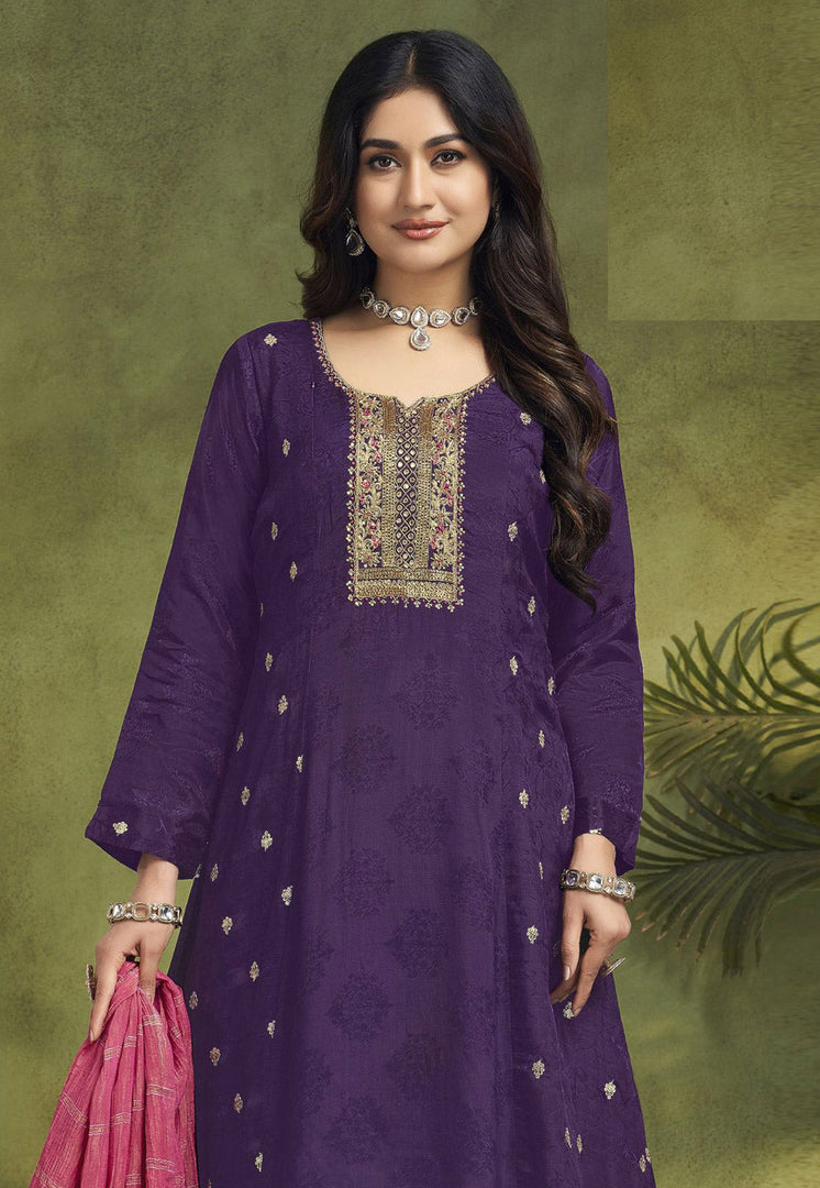 Purple Silk Readymade Anarkali Suit