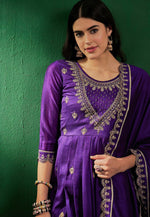 Load image into Gallery viewer, Purple Silk Readymade Anarkali Suit
