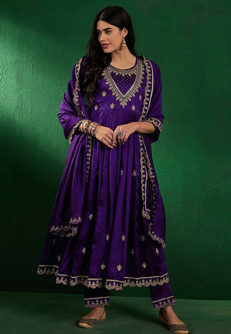 Purple Silk Readymade Anarkali Suit