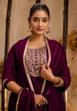 Load image into Gallery viewer, Purple Silk Readymade Anarkali Suit

