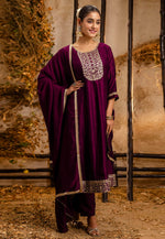 Load image into Gallery viewer, Purple Silk Readymade Anarkali Suit
