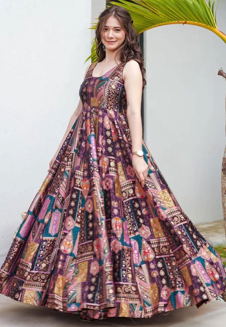 Purple Silk Readymade Long Anarkali Suit