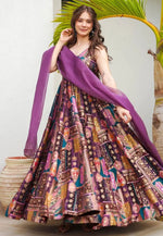 Load image into Gallery viewer, Purple Silk Readymade Long Anarkali Suit
