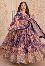 Load image into Gallery viewer, Purple Silk Readymade Long Anarkali Suit
