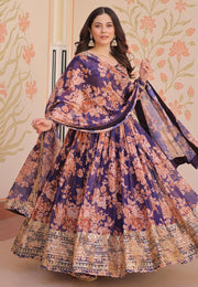 Purple Silk Readymade Long Anarkali Suit