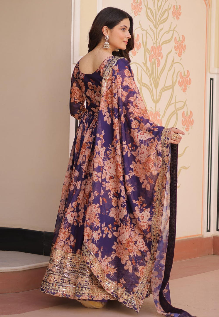 Purple Silk Readymade Long Anarkali Suit