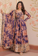 Load image into Gallery viewer, Purple Silk Readymade Long Anarkali Suit
