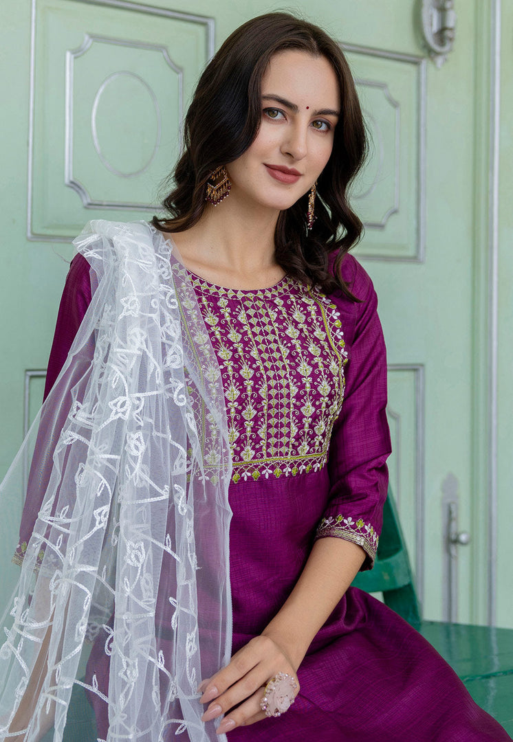 Purple Silk Readymade Pakistani Suit