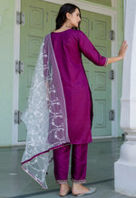 Load image into Gallery viewer, Purple Silk Readymade Pakistani Suit
