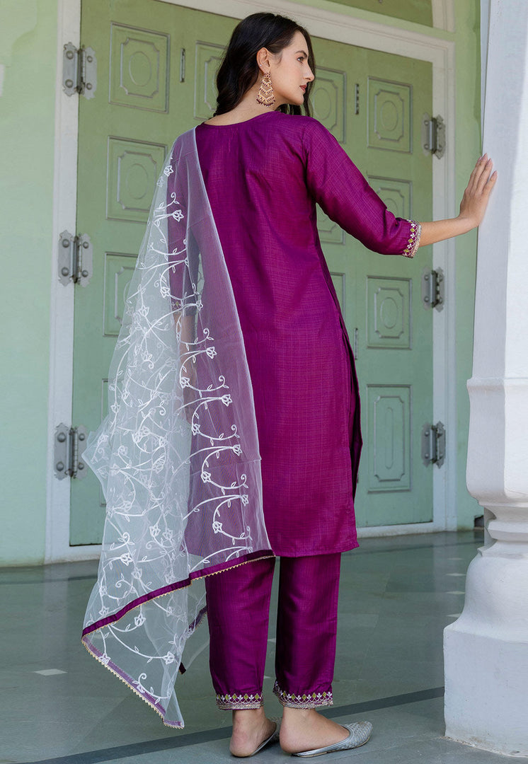 Purple Silk Readymade Pakistani Suit