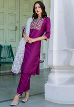 Load image into Gallery viewer, Purple Silk Readymade Pakistani Suit

