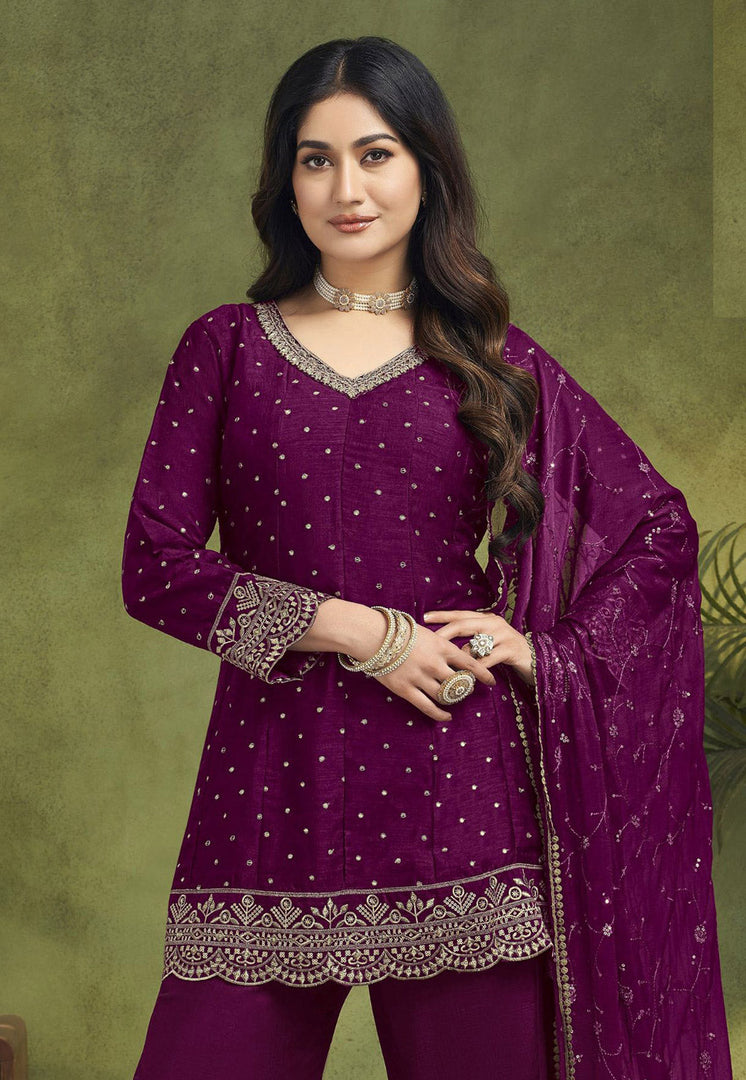 Purple Silk Readymade Pakistani Suit