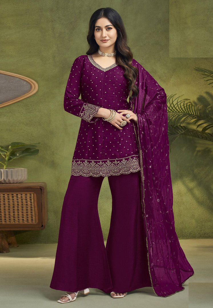 Purple Silk Readymade Pakistani Suit