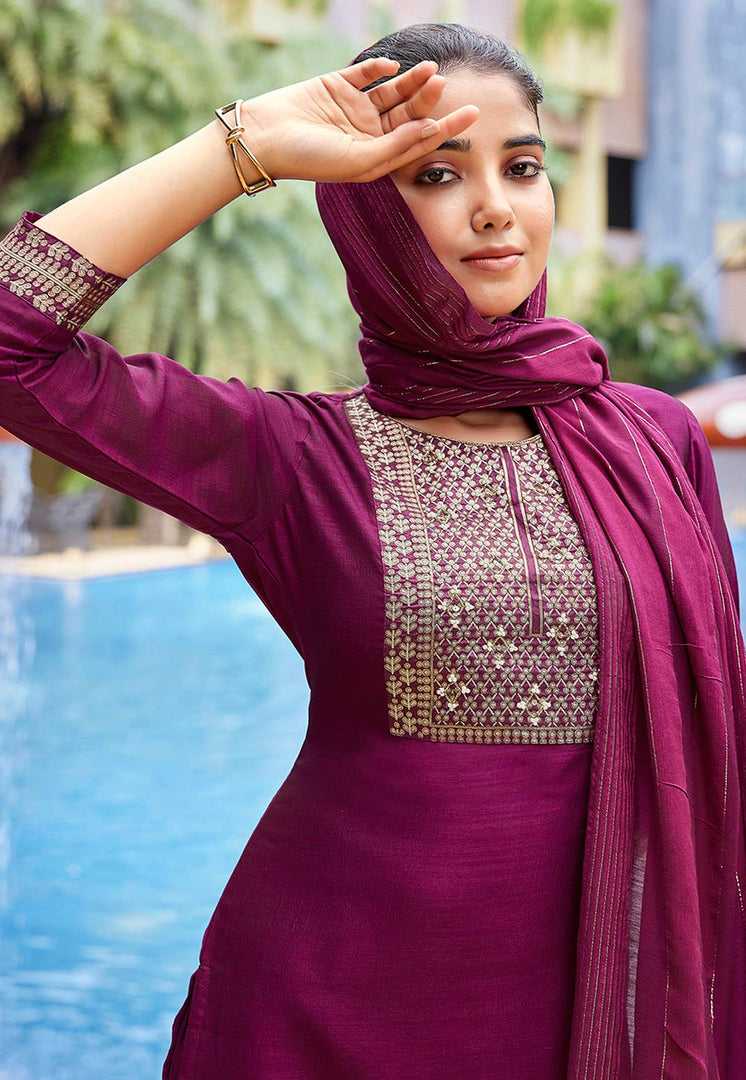Purple Silk Readymade Pakistani Suit