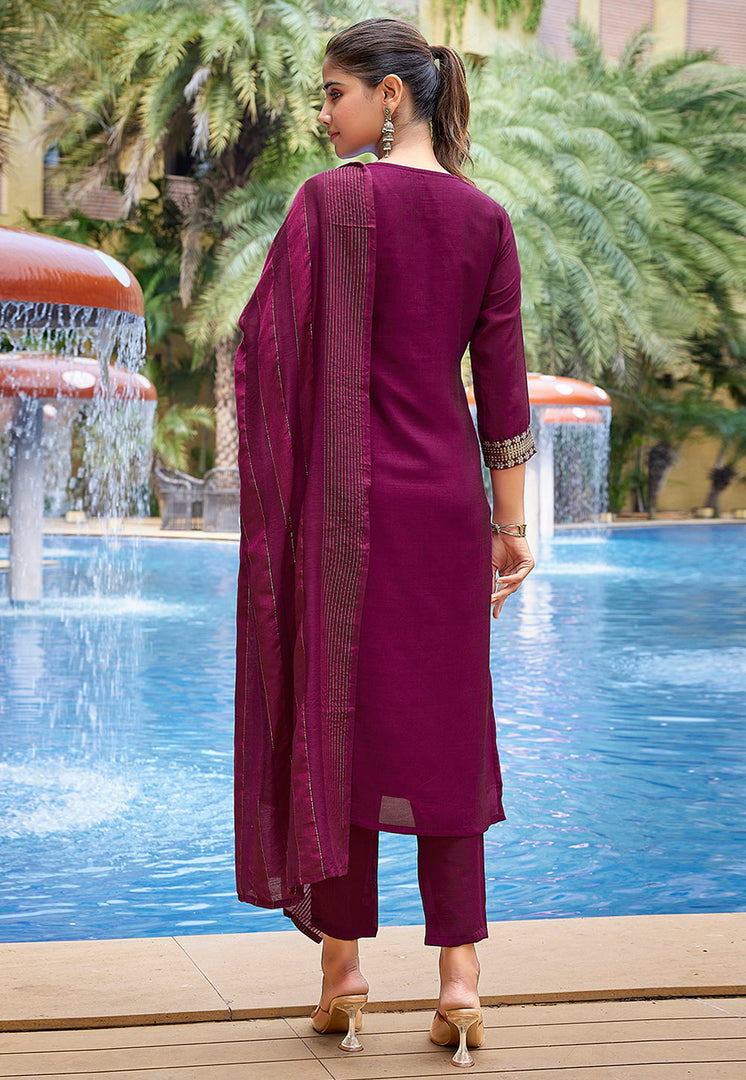 Purple Silk Readymade Pakistani Suit