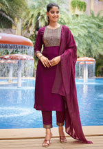 Load image into Gallery viewer, Purple Silk Readymade Pakistani Suit

