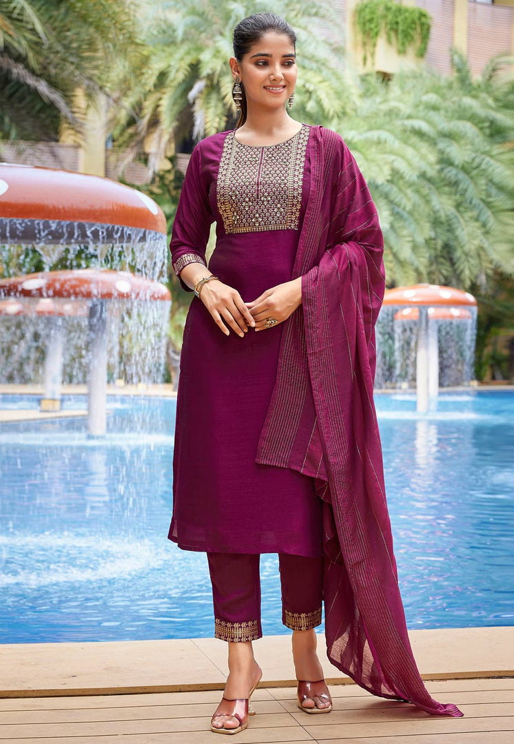Purple Silk Readymade Pakistani Suit