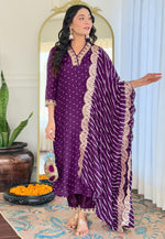 Load image into Gallery viewer, Purple Silk Readymade Pakistani Suit
