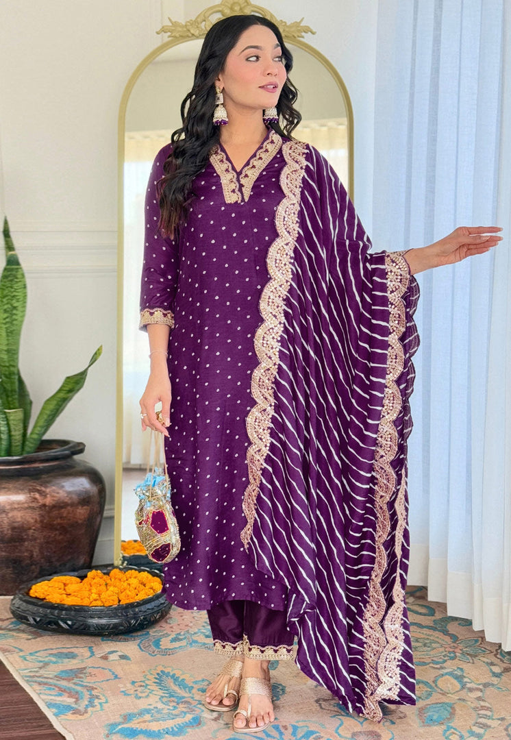 Purple Silk Readymade Pakistani Suit