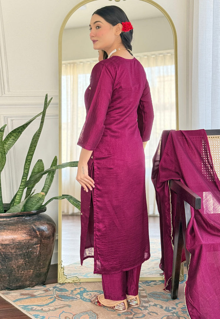 Purple Silk Readymade Pakistani Suit