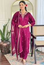 Load image into Gallery viewer, Purple Silk Readymade Pakistani Suit
