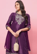 Load image into Gallery viewer, Purple Silk Readymade Pakistani Suit
