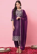 Load image into Gallery viewer, Purple Silk Readymade Pakistani Suit
