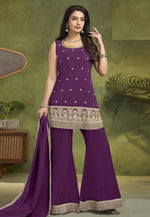 Load image into Gallery viewer, Purple Silk Readymade Palazzo Suit
