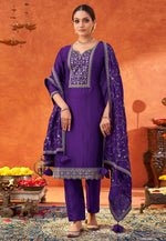 Load image into Gallery viewer, Purple Silk Readymade Pant Style Suit

