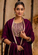 Load image into Gallery viewer, Purple Silk Readymade Pant Style Suit
