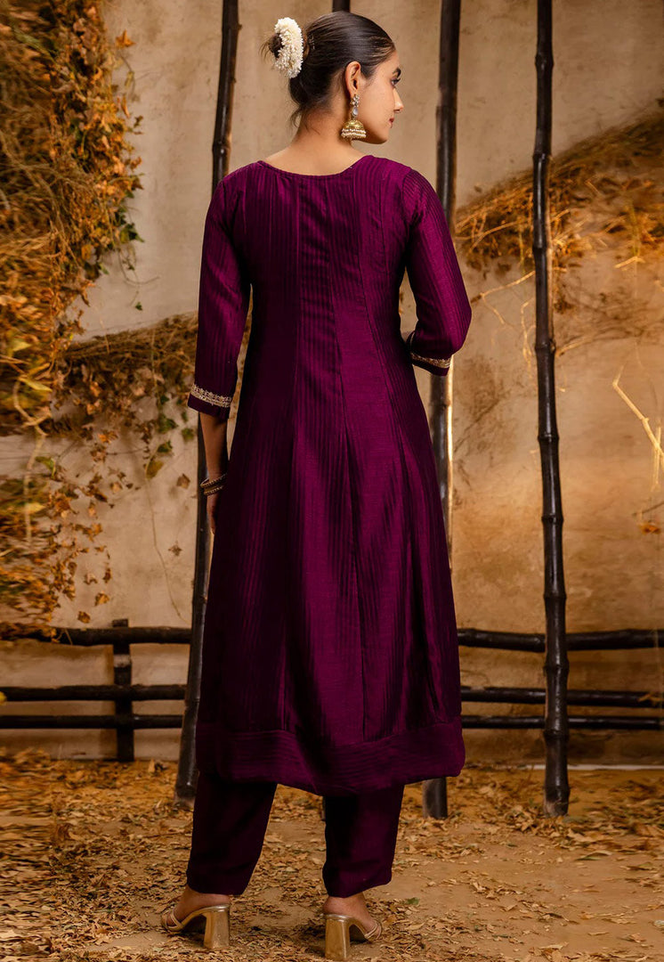 Purple Silk Readymade Pant Style Suit