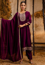 Load image into Gallery viewer, Purple Silk Readymade Pant Style Suit
