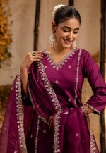 Load image into Gallery viewer, Purple Silk Readymade Pant Style Suit
