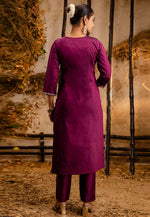 Load image into Gallery viewer, Purple Silk Readymade Pant Style Suit
