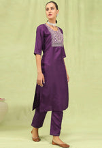 Load image into Gallery viewer, Purple Silk Readymade Pant Style Suit
